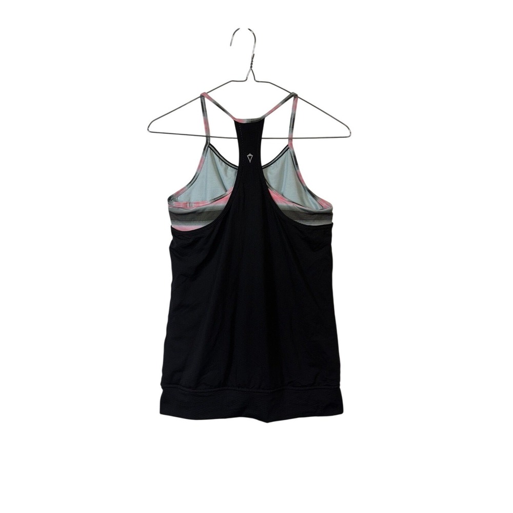 Ivivva Tank Top Kids Size 14‎ Black Pink Striped Layered Racerback IG1462S